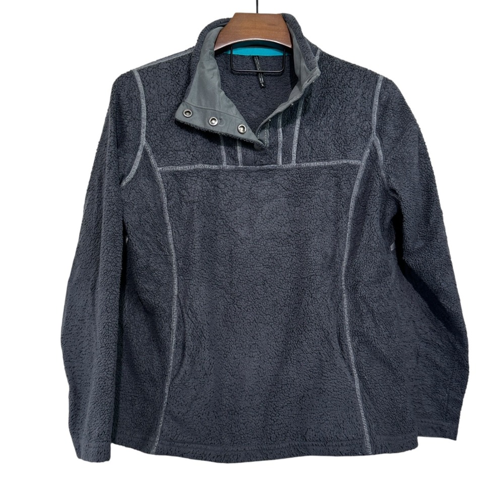 KUHL Avalon Womens Gray Sherpa Fleece 1/4 Snap Sweater Hiking Outdoor Large